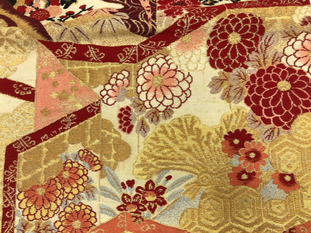 JAPANESE KIMONO / ANTIQUE NAGOYA OBI / WOVEN PHEASANT & FLOWERS